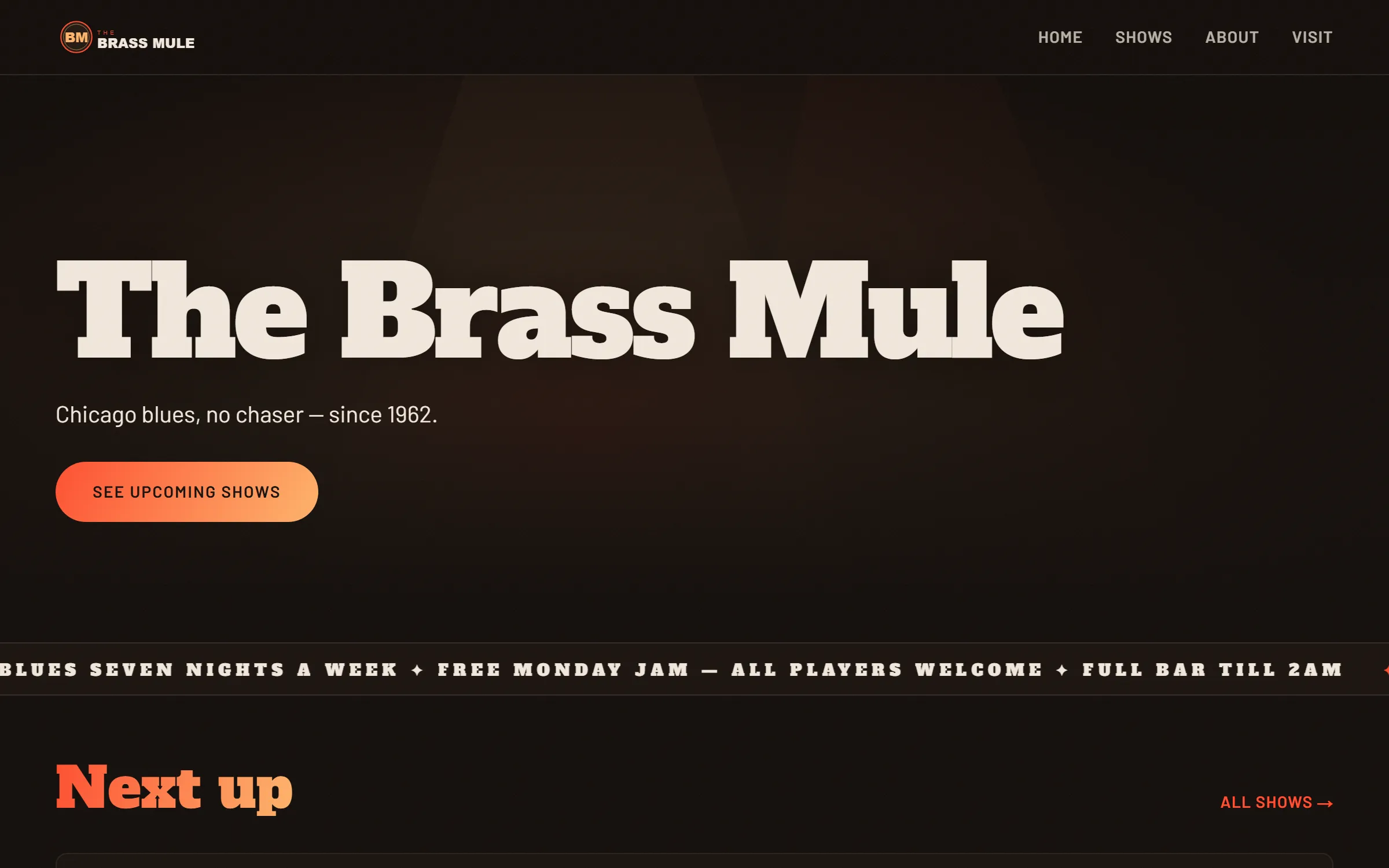 The Brass Mule demo site — Ember theme