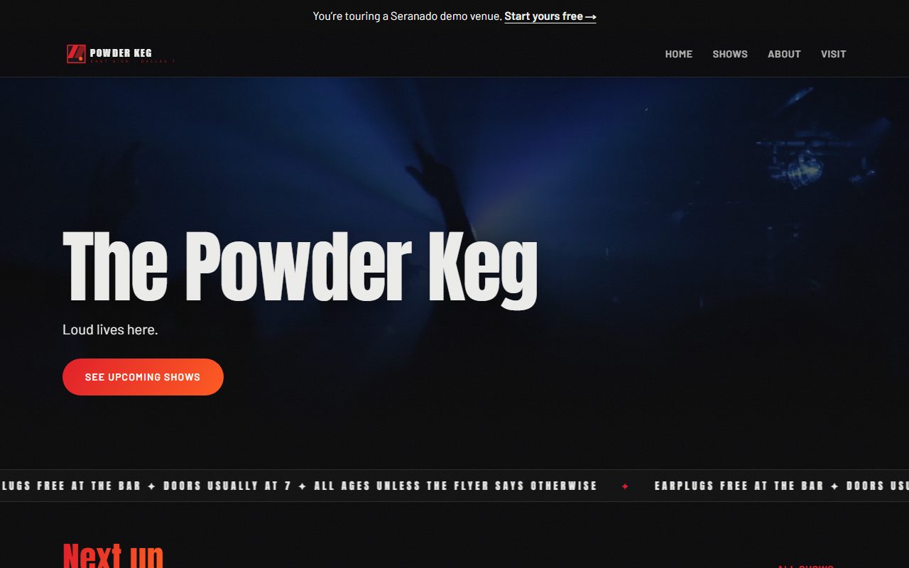 The Forge theme on a demo venue homepage